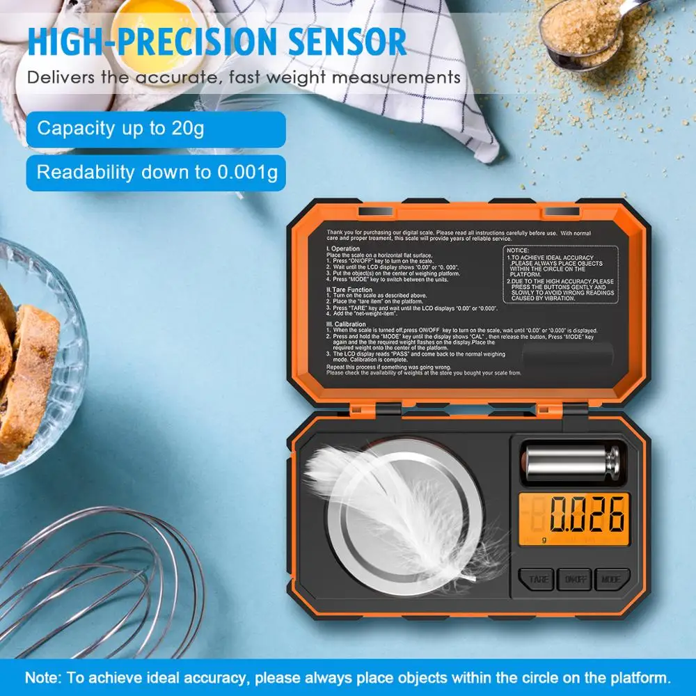 0.001g Digital Scale 20g Portable Mini Scale Precise Graduation Professional Pocket Scale Milligram Calibration Weights