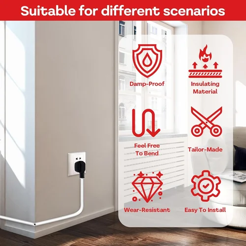 Imagen 2 del producto Carrera de cable adhesivo invisible de 15 mm, 3 m/5 m, protector de cable antipaso, cubierta de cable suave con tapa para uso en pared, hogar y oficina