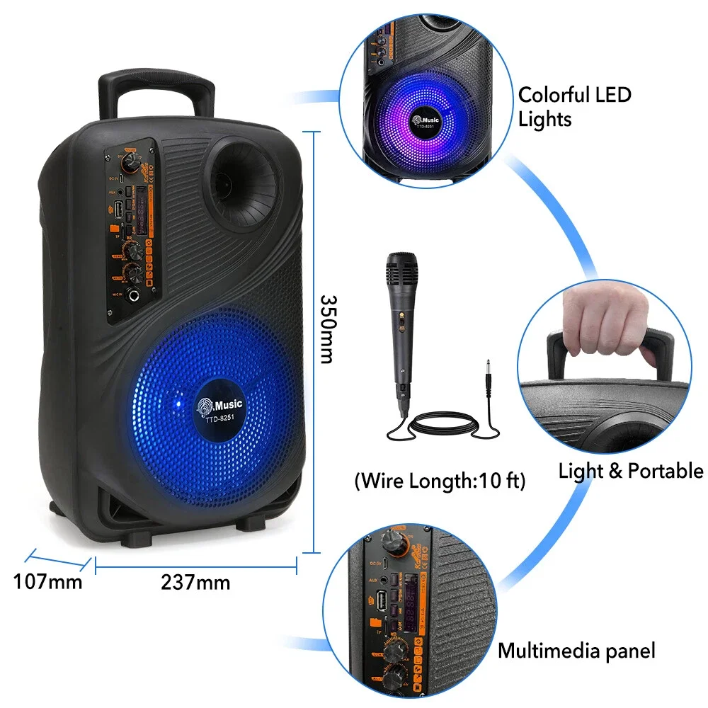 2000 W tragbarer Bluetooth-Lautsprecher, Sub-Woofer, schweres Bass-Soundsystem, Party + Fernbedienung