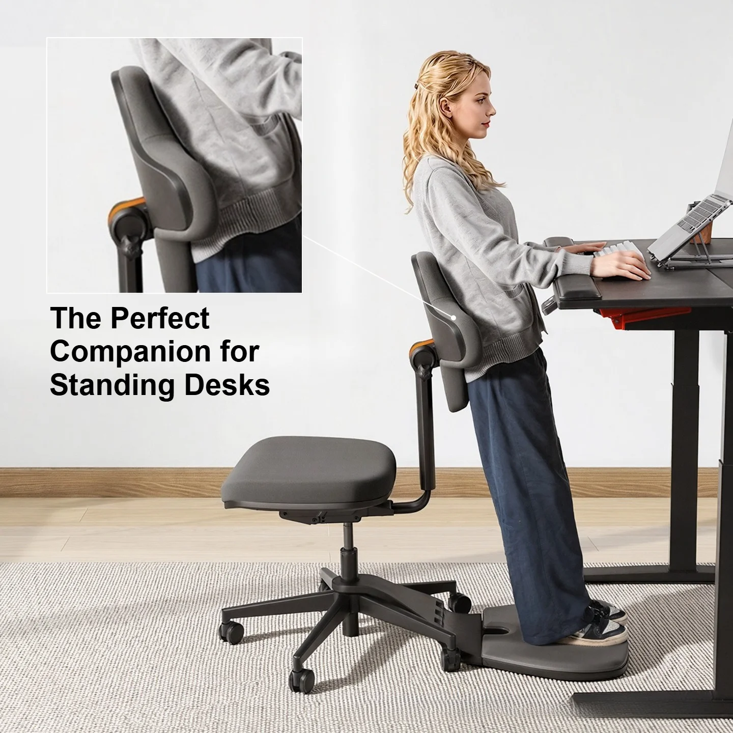 3 in1 Ergonomic Standing Desk Chair, Perch Stool for Sit-Stand-Lean, Height Adjustable Office Stool with Back Support & Footrest image 5