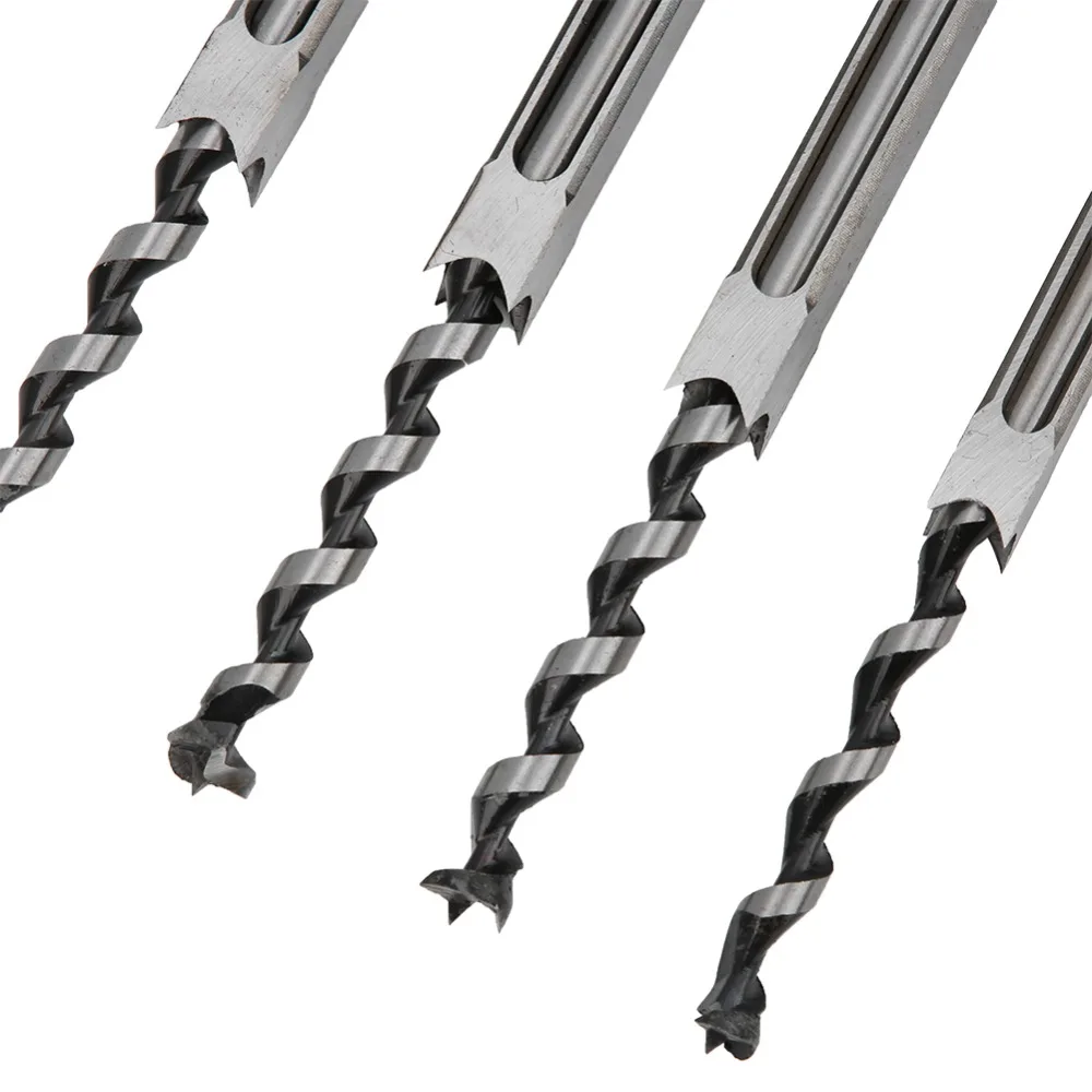 4pcs Bearing Steel Square Hole Drill Bits 11-12.7mm Sizes Mortising Chisel Type Wood Drilling Tools Countersink Design