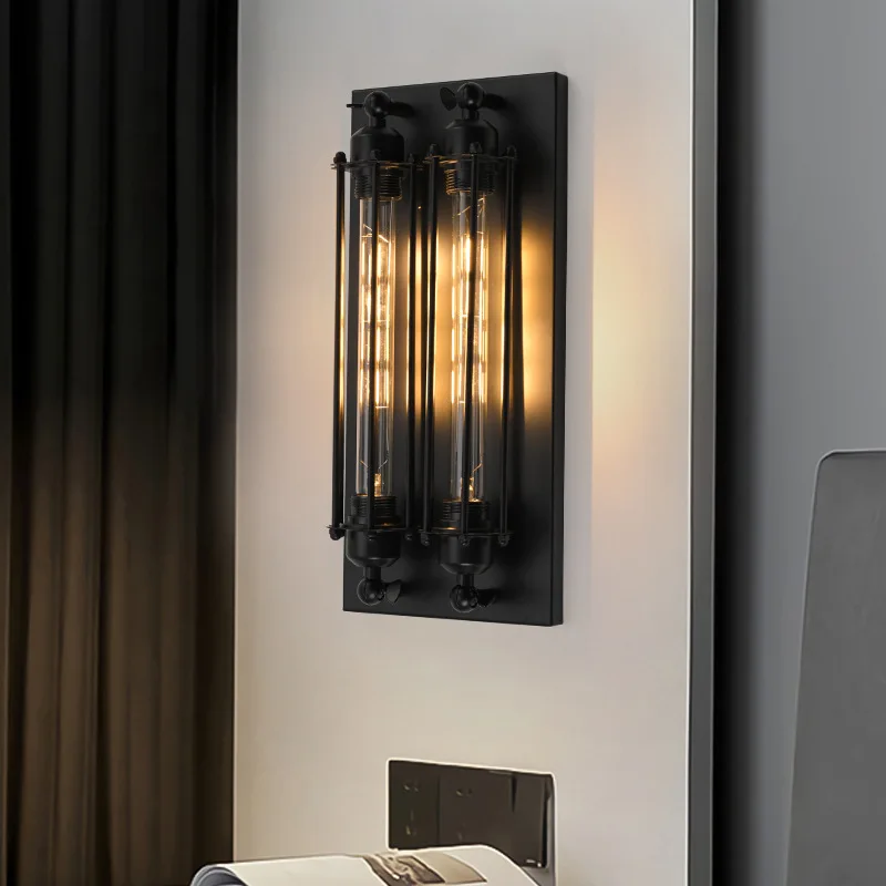 

Retro industrial style Edison flute wall lamp, American wrought iron bar restaurant wall lamp, hair salon aisle decorative lamp