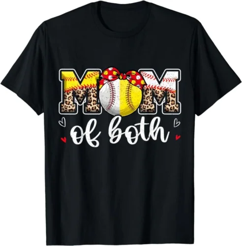 

Mom Of Both Leopard Game Day Baseball Softball Mother's Day T-Shirt