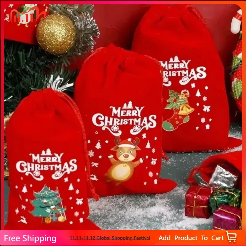 

1PCS 9x12cm Christmas Velvet Bags Drawstring Pouch Small Candy Gifts Xmas Decoration Favor Bracelet Jewelry Packaging Bag