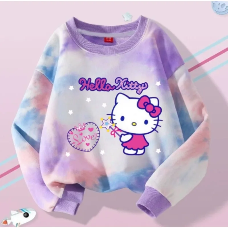 

Sanrio Autumn Baby Girls Tie Dye Clothes Kid Kuromi Hello Kitty My Melody Printed Sweatshirts Children Girl Long Sleeve T-shirts