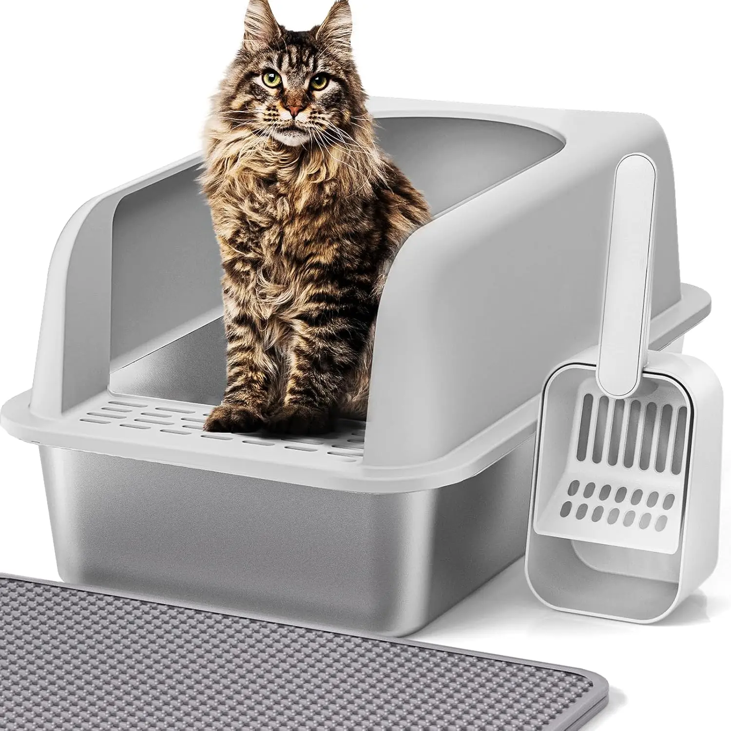 Henkelion Stainless Steel Cat Litter Box with Lid, 20