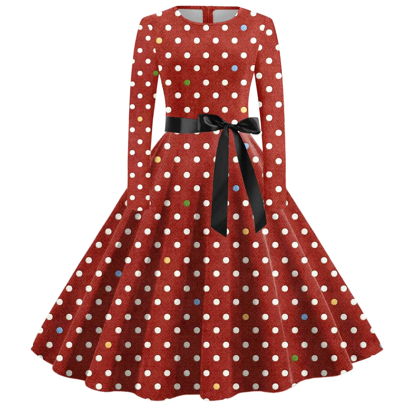 Vintage 1950s Retro Pleated Dress Short Sleeve Polka Dot Print Dress For Women Elegant Evening Party Gown Prom Swing Dresses