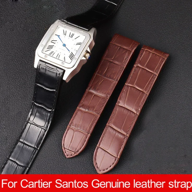 High Quality Genuine Leather Watch Strap For Cartier Santos Watchband Santos 100 Men's And Women Folding Buckle strap 20mm 23mm