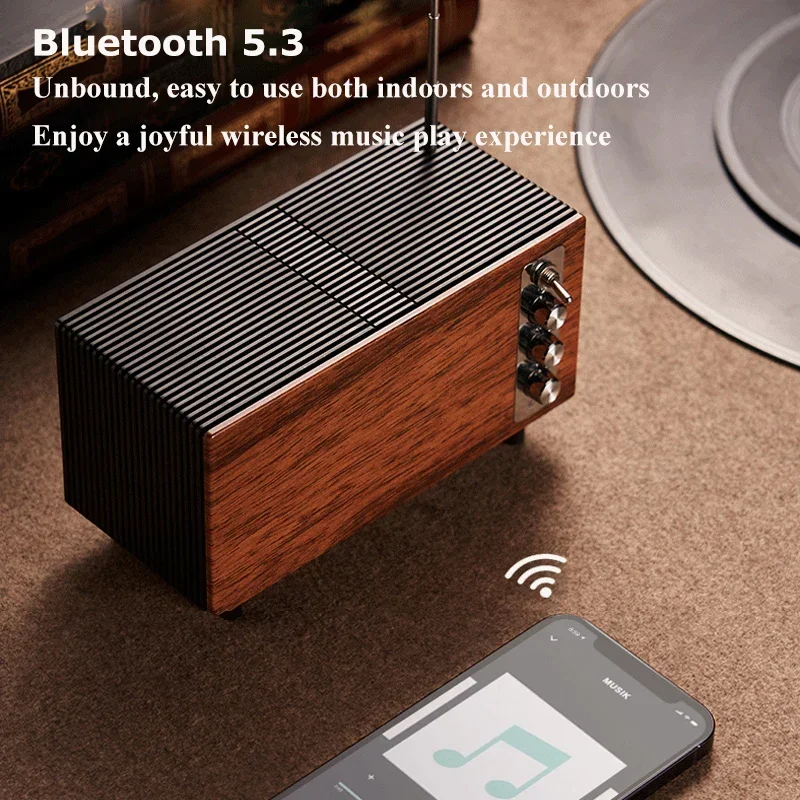 Subwoofer sem fio de alta qualidade caixa de som fm rádio de madeira retro nostálgico portátil hi-fi bluetooth barra de alto-falante suporta cartão tf
