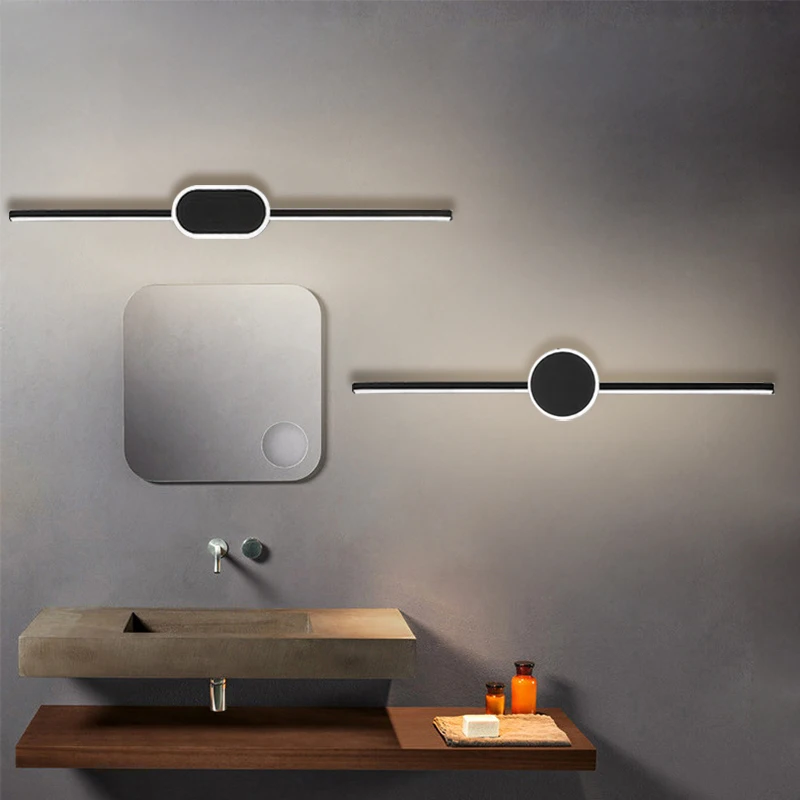 

Современный светодиодный настенный светильник 40/60/80 см, зеркальный светильник с длинной полосой, круглый квадратный базовый золотой настенный светильник для туалета, душа, освещения отеля