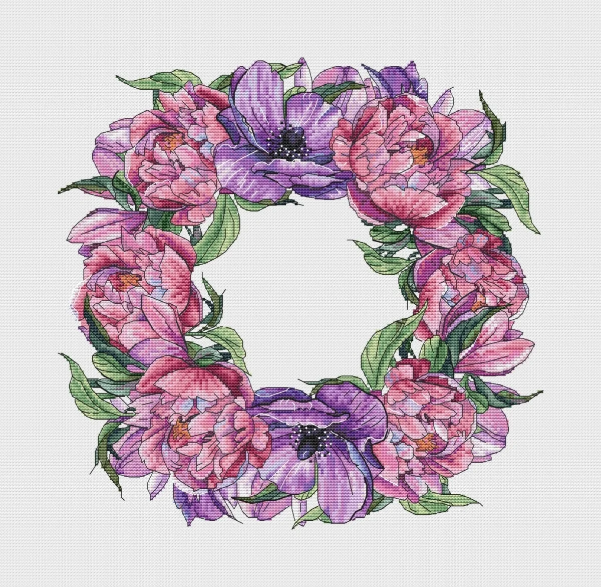 

Peony sea anemone wreath 40-40 Cross stitch Handmade 14CT Counted Canvas DIY,Cross-stitch kits,Embroidery