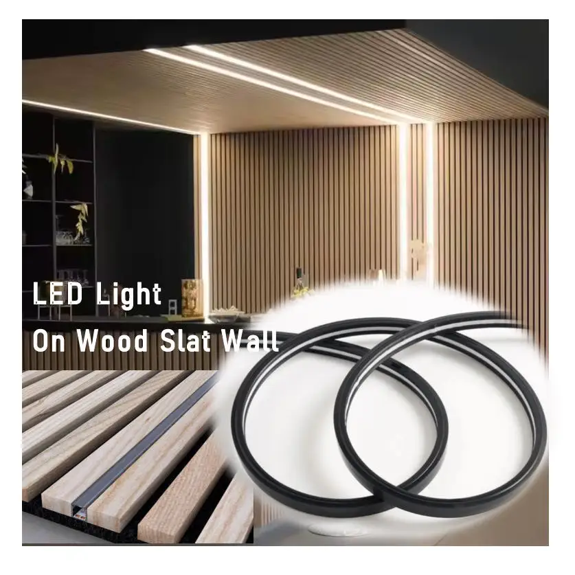 Neon Waterproof Wall Panels With 13*8MM Led Light 24V Full Black Neon Light 24V Optional Slat Wooden Wall Light Kit