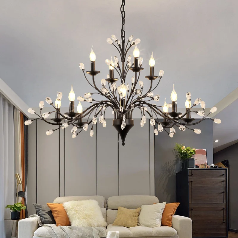 

Black Pendant Crystal Chandeliers And Lamps For Living Room Bedroom Lighting American Luxury Crystal Modern Led Chandelier