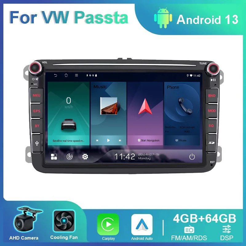 

8'' 4+64GB For VW Passat 2006-2015 Android Auto GPS Car Radio Multimedia Carplay Stereo Head Unit GPS BT Bluetooth