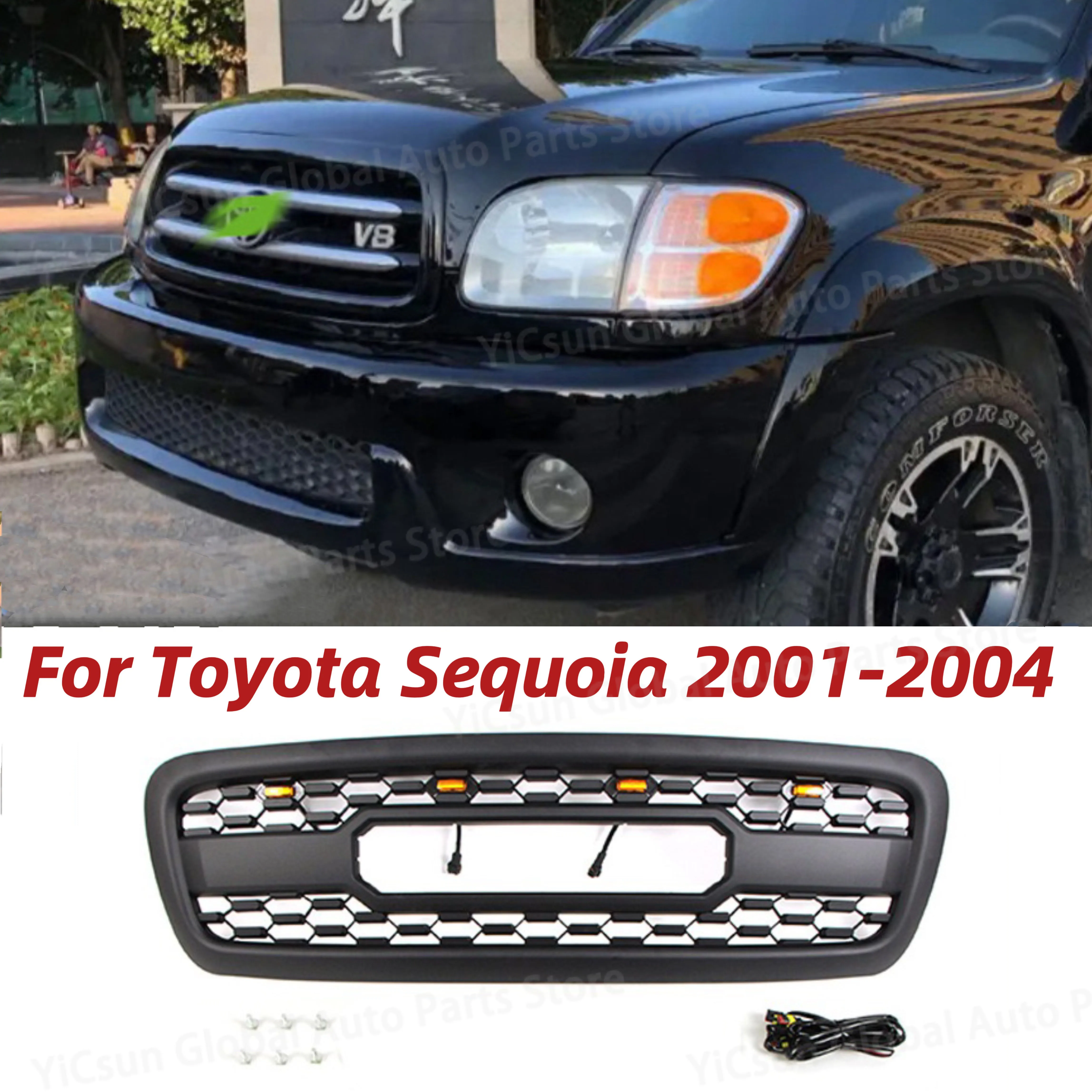 For Toyota Sequoia 2001-2004 High Quality Trim Hood Mesh Cover Car Accessories Car Front Bumper Grill Radiator Grille