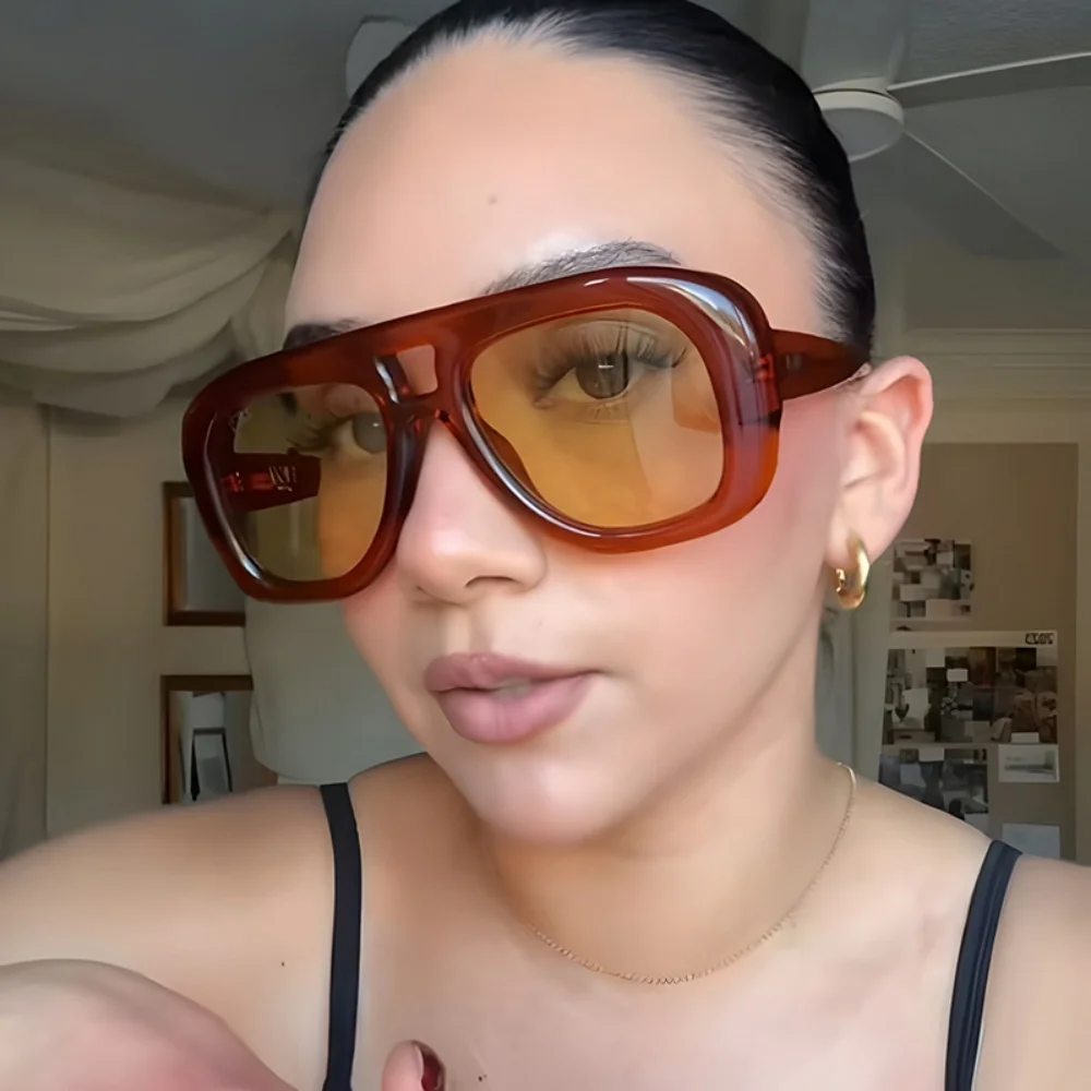 

Fashion Double Bridge Square Sunglasses Vintage Big Frame UV400 Gradient Shades for Women Men Eyewear Sun Glasses