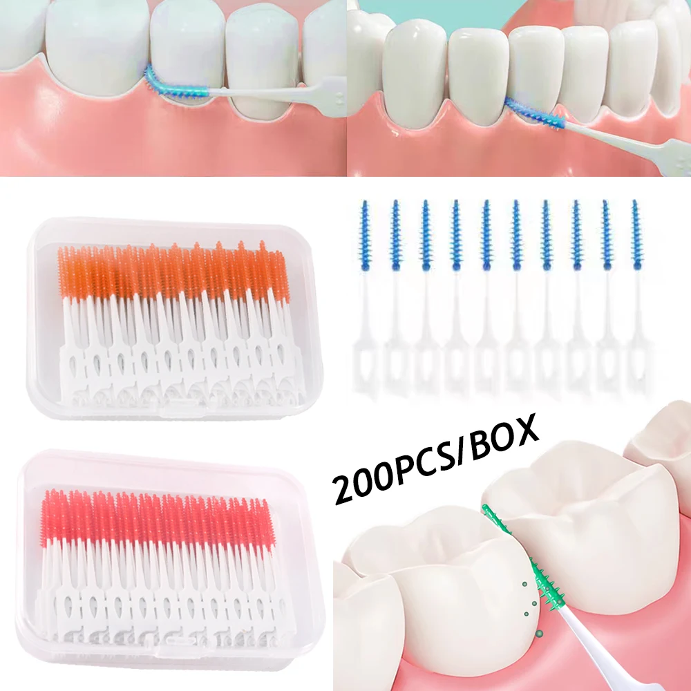 

200pcs Interdental Silicone Brushes Units Dental Toothpicks Brush Between Teeth Toothpicks With Thread Oral Cleaning Tools