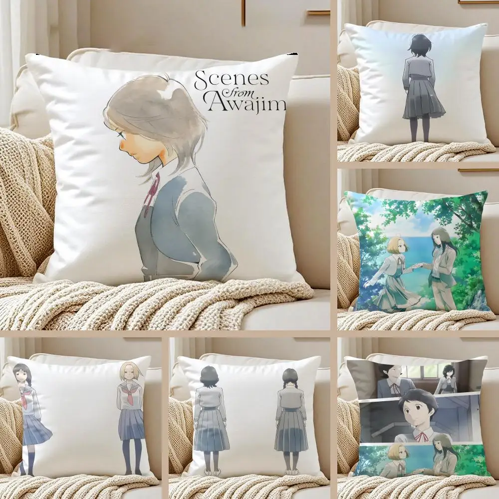 A H-Hundred Scenes of Awajima iconic  Cushion Cover Pillowcase Anti-dustmite Invisible Zipper Short Plush Sofa Cushion