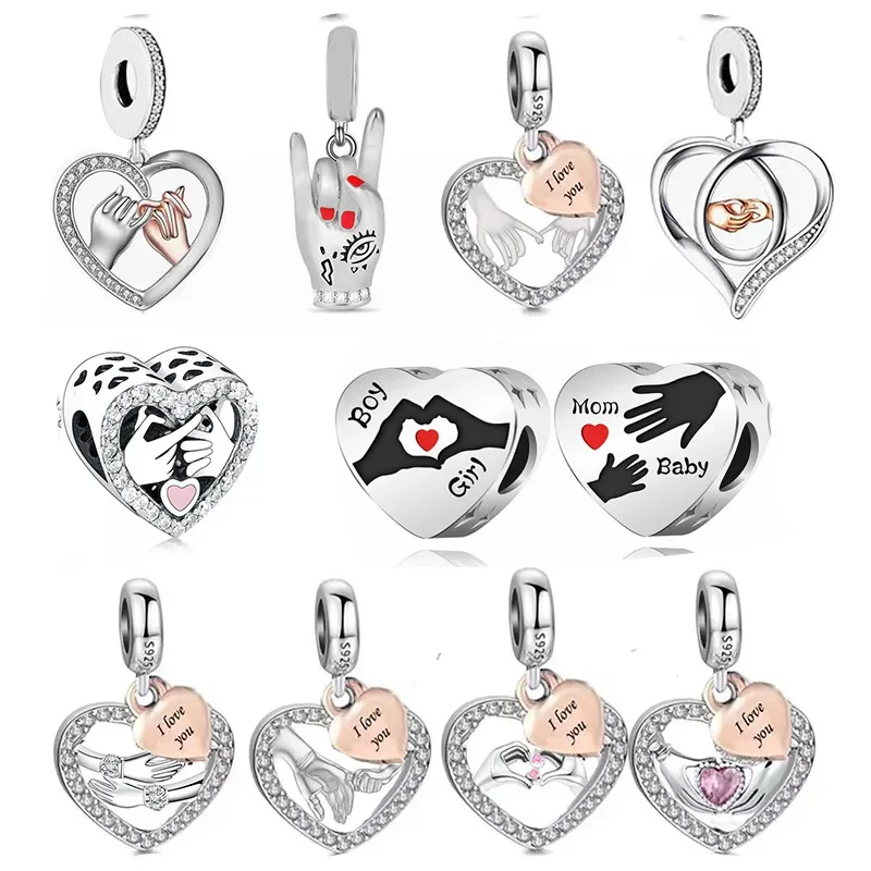 FC Jewelry Fit Original Pan Charms Bracelet 925 Silver Hug Promise Hand Gesture I Love You Bead For Making Valenitne Berloque