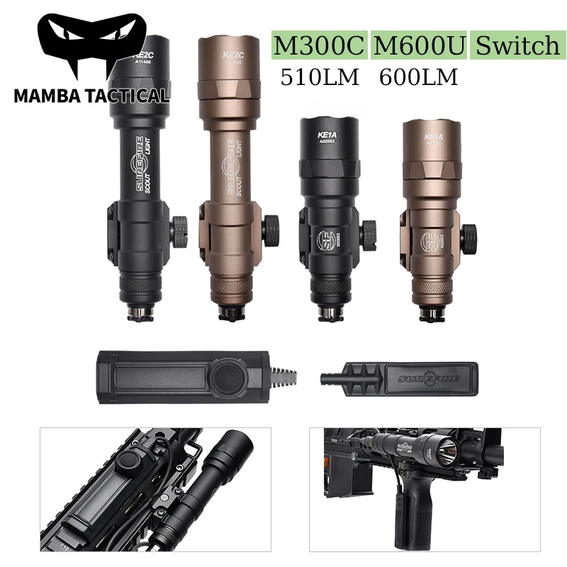 

SureFir M300 M300C Tactical Flashlight M600C Scout Light & Pressure Remote Switch Dual Function LED Airsoft Lighting M600 Lamp