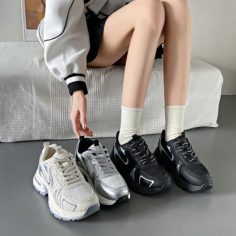 

Women Shoes 2025 New Autumn Trendy Brand Torre Female Thick Sole Increased Casual Flow Reflective Sports Running Trendy Shoes