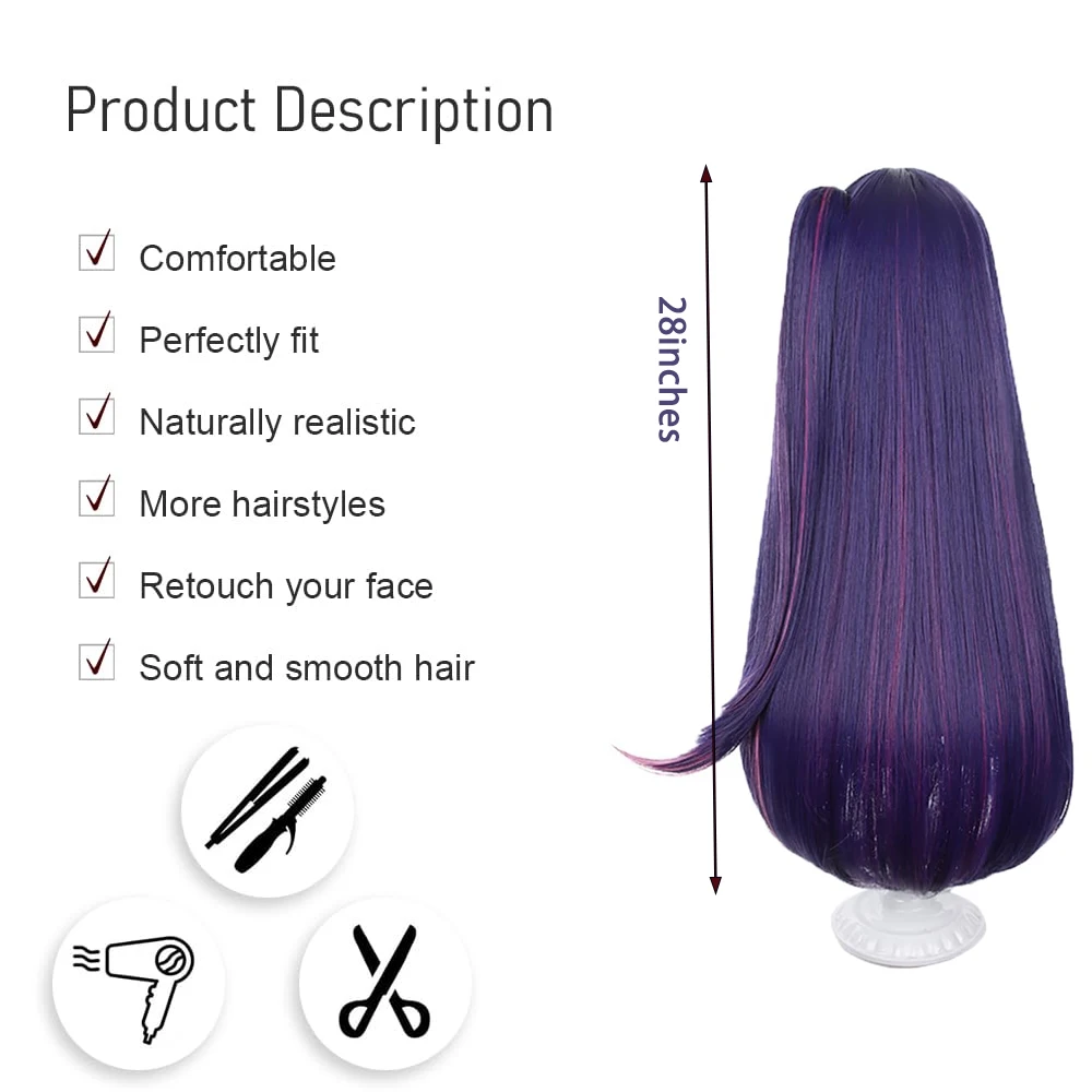 عالية الجودة أنيمي أوشي نوكو هوشينو آي تأثيري الشعر الاصطناعية 28 بوصة الأرجواني تسليط الضوء على انفصال ذيل حصان هالوين شعر مستعار يومي #2