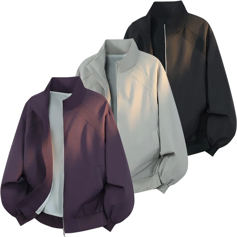Men Coat American Retro Patchwork Stand Collar Flight Jacket Loose Versatile Outerwear Autumn Casual Baseball Uniform Outerwear