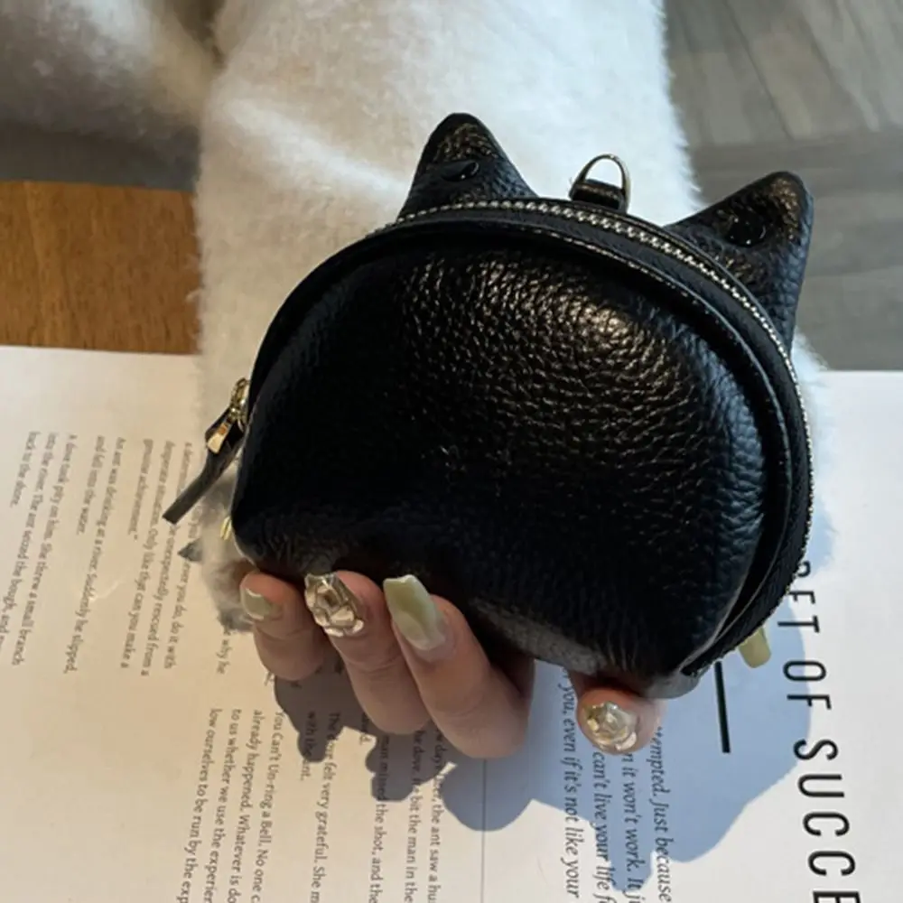 Monedero de cuero genuino con cremallera duradera, llavero de almacenamiento de efectivo, bonito monedero, tarjetero, bolsa de cambio multifuncional, regalo