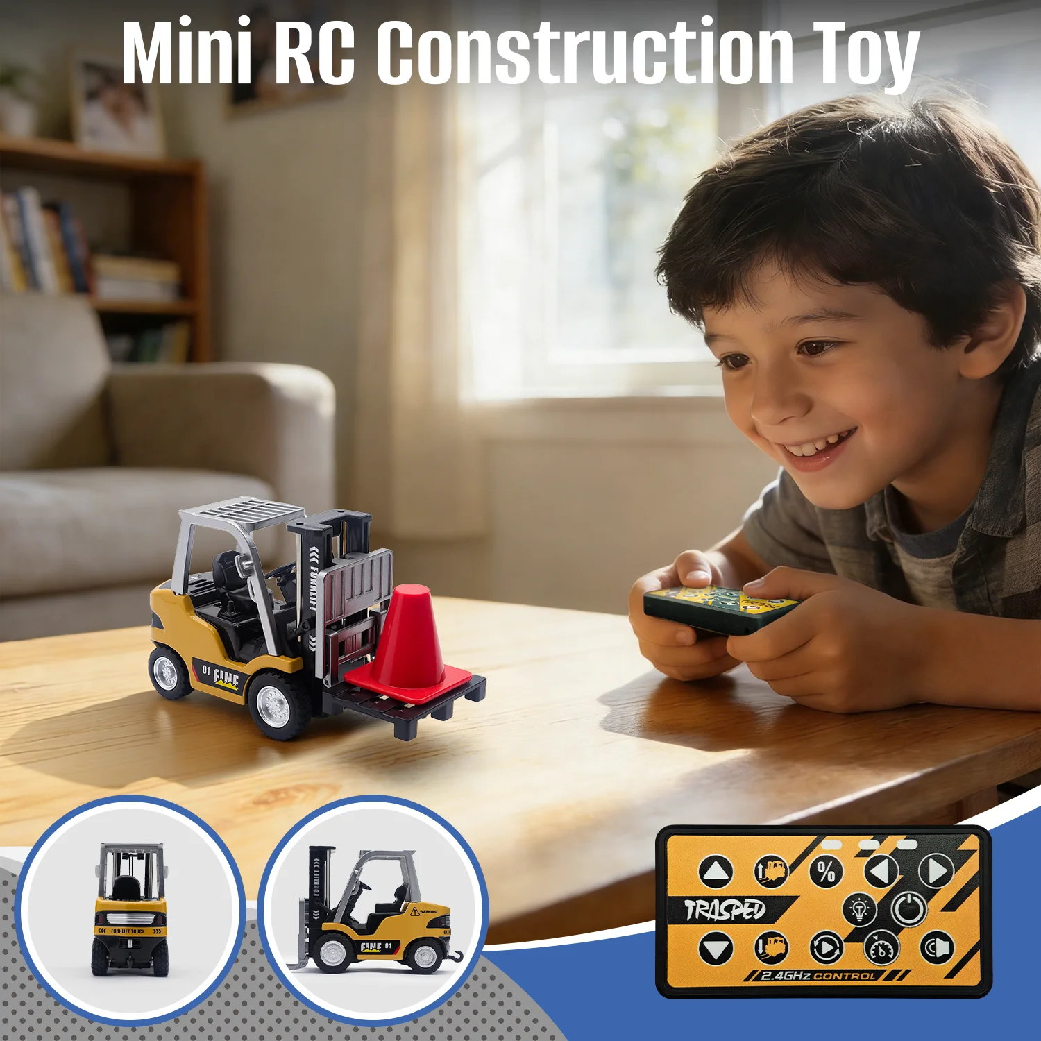 

1:64 Mini RC Forklift, 2 in 1 Transform Forklift Crane Set, RC Lifting,with Light Sound,Toy Gift for Kids 6+