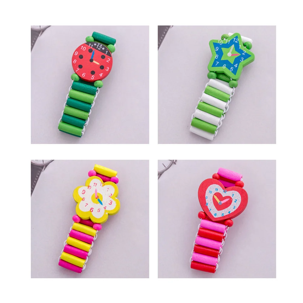 4 stücke Holz Cartoon Armbanduhren Für Kinder Kinder Uhr Simulation Holz Handwerk Armband Kleines Geschenk Spielzeit Zubehör