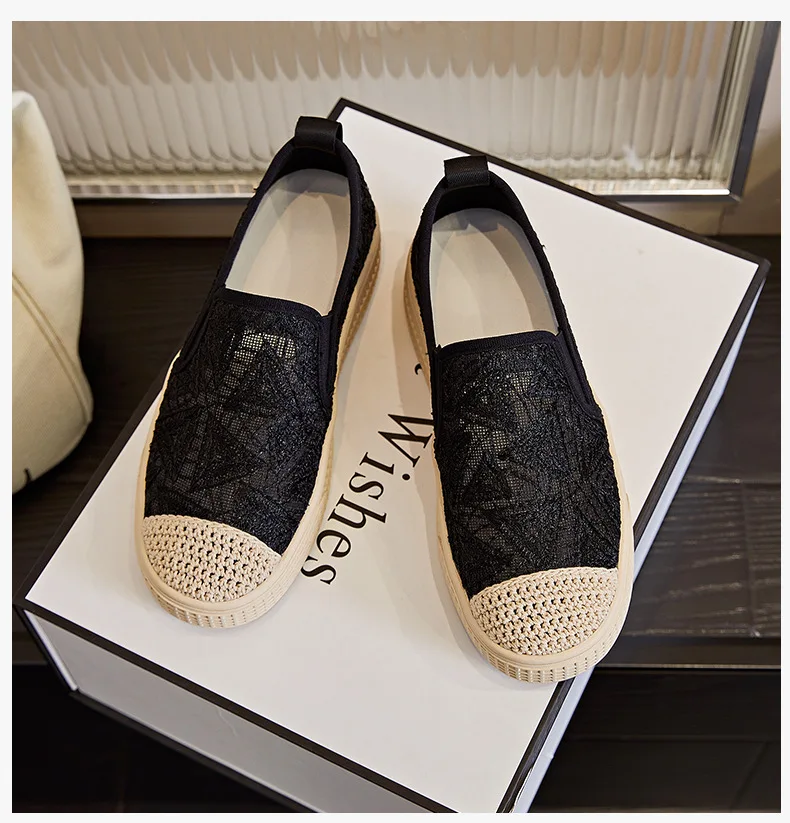 2024 New Fashion Women Flat Shoes Spring Summer Breathable Lace Casual Fisherman Shoes Girl Comfortable Slip-on Loafers