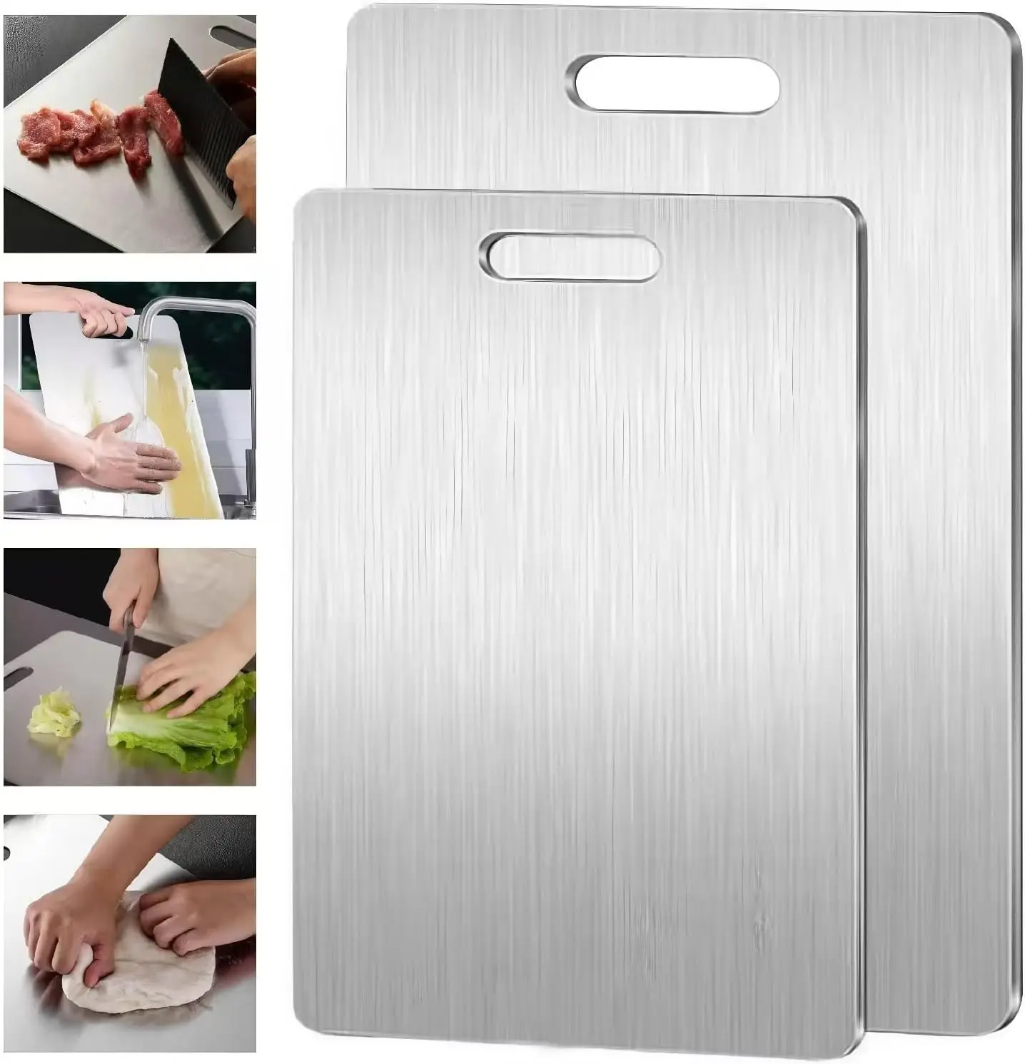 

Stainless Steel & Wooden Chopping Board - Thickened Double-Sided Cutting Board, Kneading & Dough Board