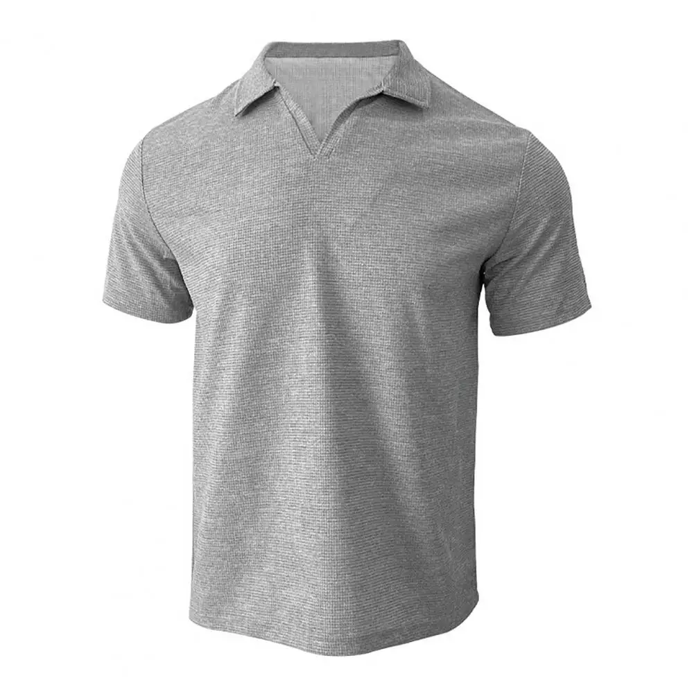 2026 New Waffle Men's Summer Collar T-shirt Men's Heavy Weight Waffle Oversize Solid Color Casual Short Sleeve Waffle T-shirt