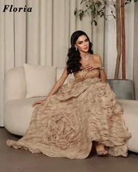 2025 Dubai Designed 3D Flowers Skirt Evening Dresses Customized Strapless Beaded Celebrity Dress Plus Size Birthday Party Gowns