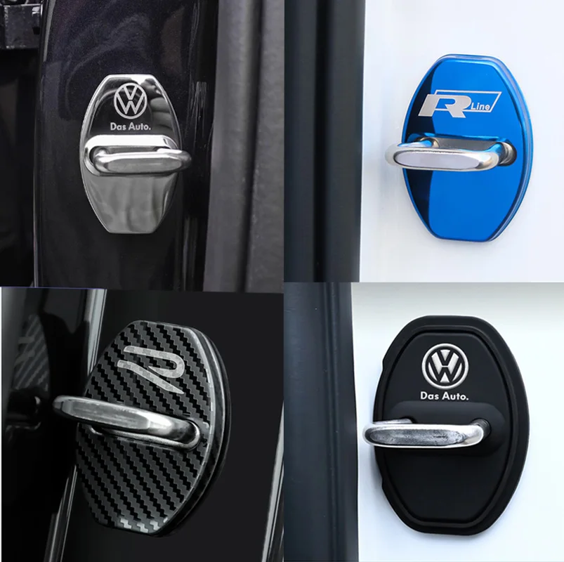 4Pcs Car Door Lock Protective Cover Auto Sticker Accessories For Volkswagen VW GTI Rline R Polo Golf Passat Magotan Tiguan Jetta