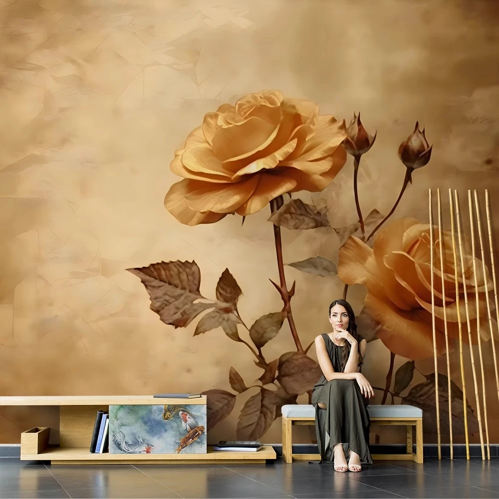 Papel tapiz de rosas personalizado, mural de pared 3D, papel de pared fotográfico, papel de pared de flores europeas, maceta, decoración del hogar, pegatinas 3D