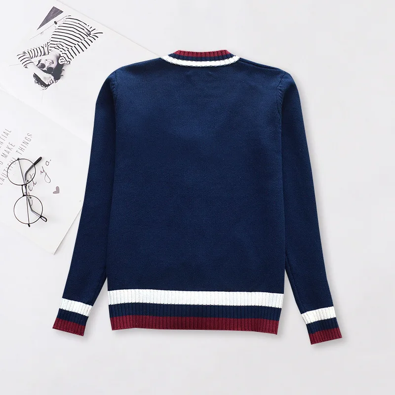 Japanese School Dress Uniforms College English JK Uniform Knitted Sweater Outerwear Blue Cardigan V-neck Coat For Boys And Girls