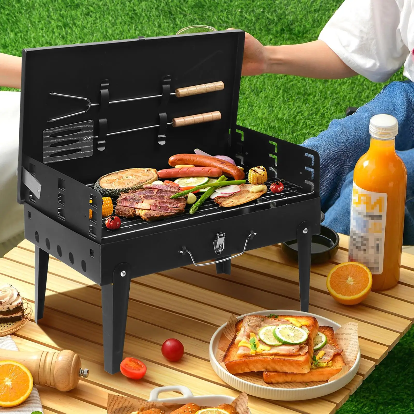 44x27x7cm Black Portable Charcoal Grill - Compact Outdoor Barbecue BBQ