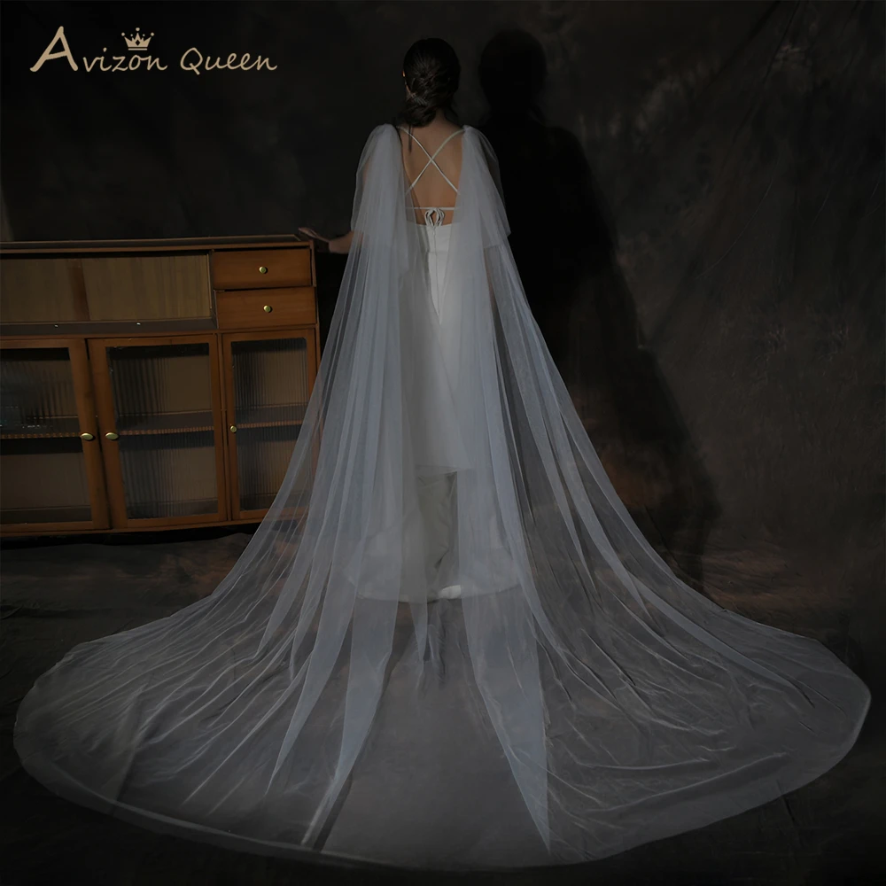 Bridal Shawl Long Backless Plain Gauze Cathedral Wedding Dress Accessories Sexy Customized فساتين سهرة  vestidos de noche MG37