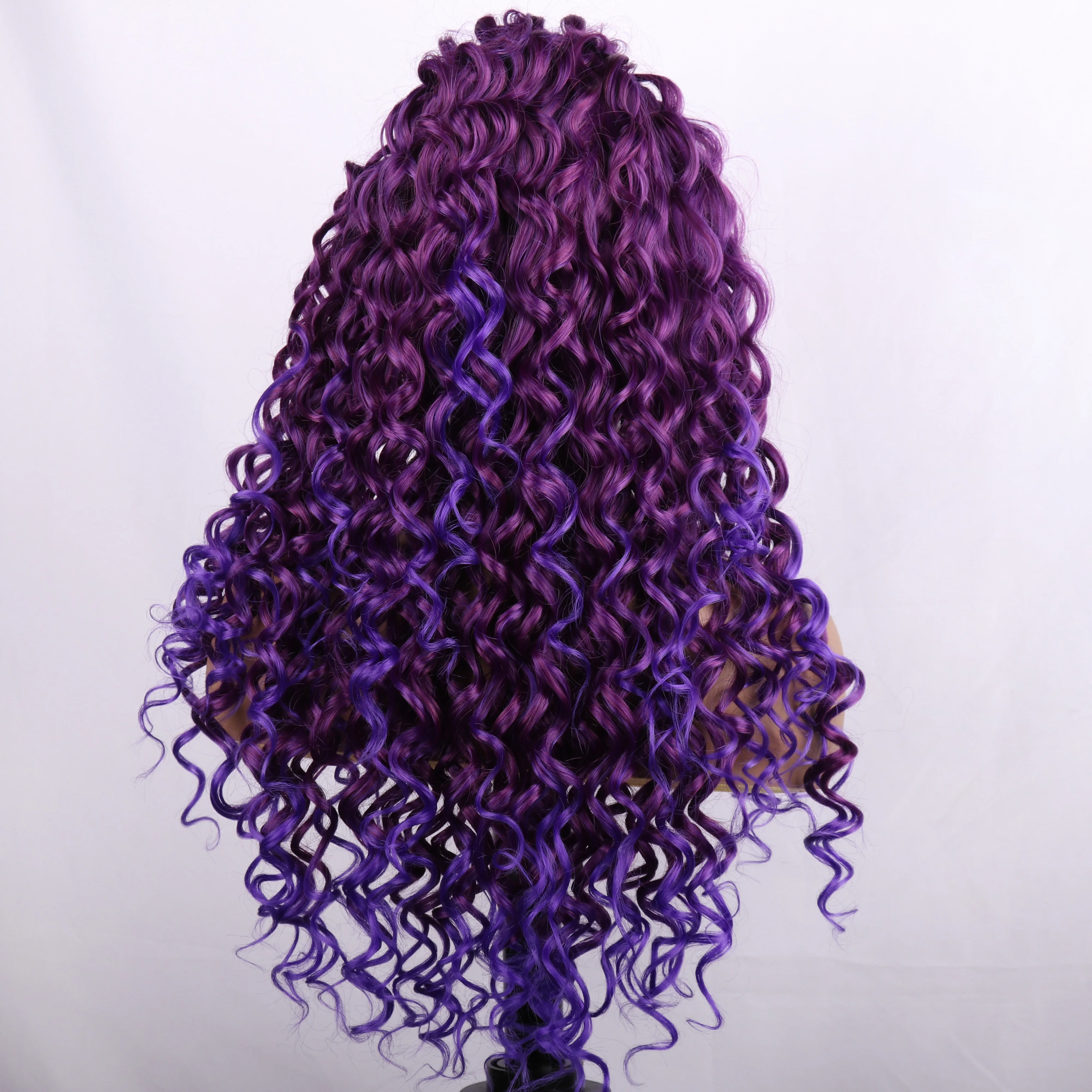 oley Fashion Curly Wig Synthetic Lace Front Wigs Purple Female Lace Wig 13X3 For Black Women Cosplay Hair Daily Use