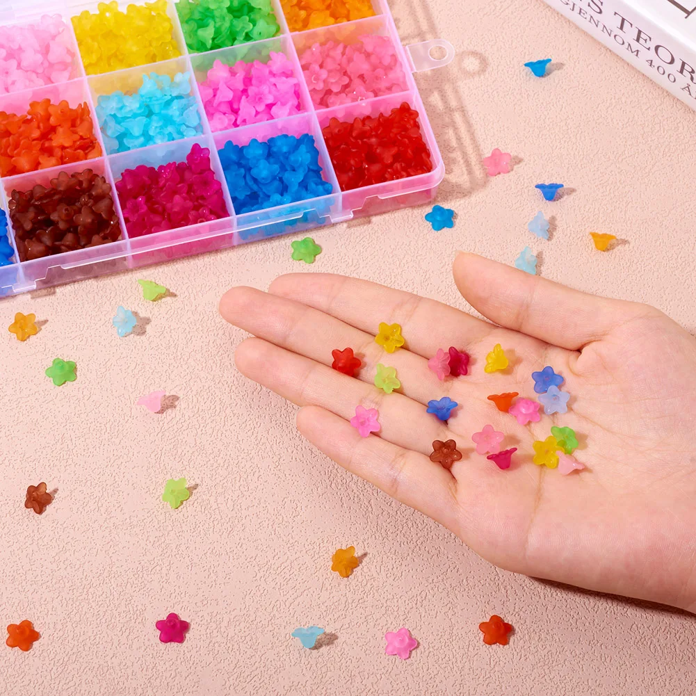 750Pcs Transparent Acrylic Flower Bead Caps Frosted Floral Spacer Loose Beads Flower for Jewelry Making Women Adult DIY Crafts