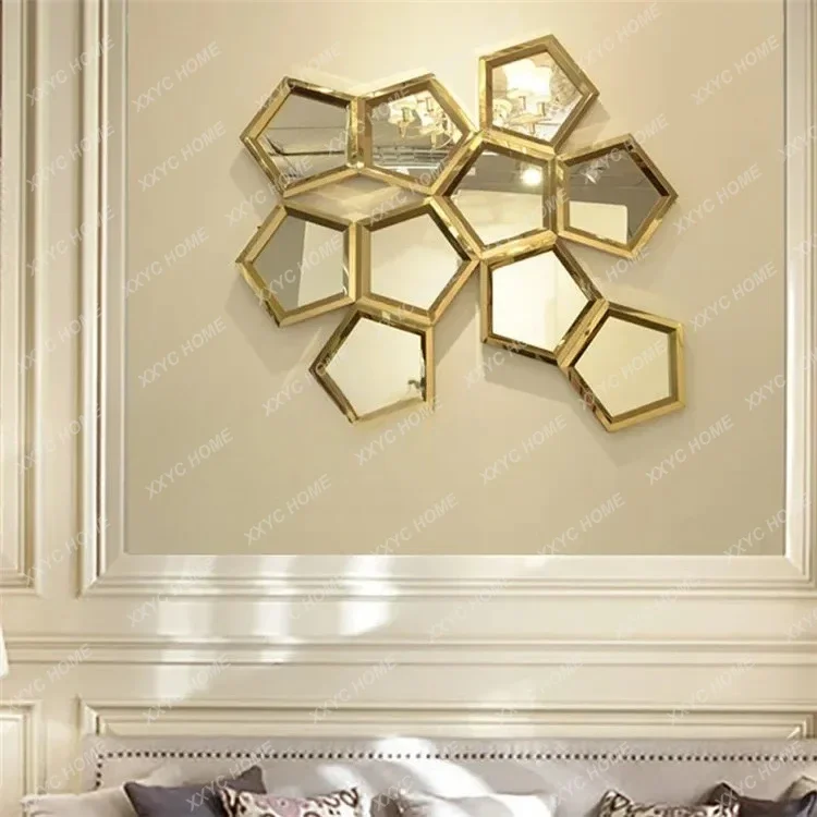 A  ss CWall-mounted hexagonal splicing fashionable multilateral rhombuscombination mirror wall-mounted special-shaped decorative