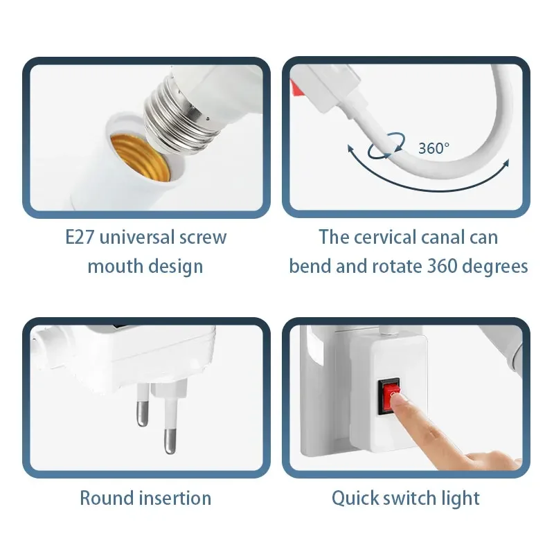 E27 screw socket Flexible tube lamp holder, rotatable European style plug with switch, bulb holder for wall mounted lamps