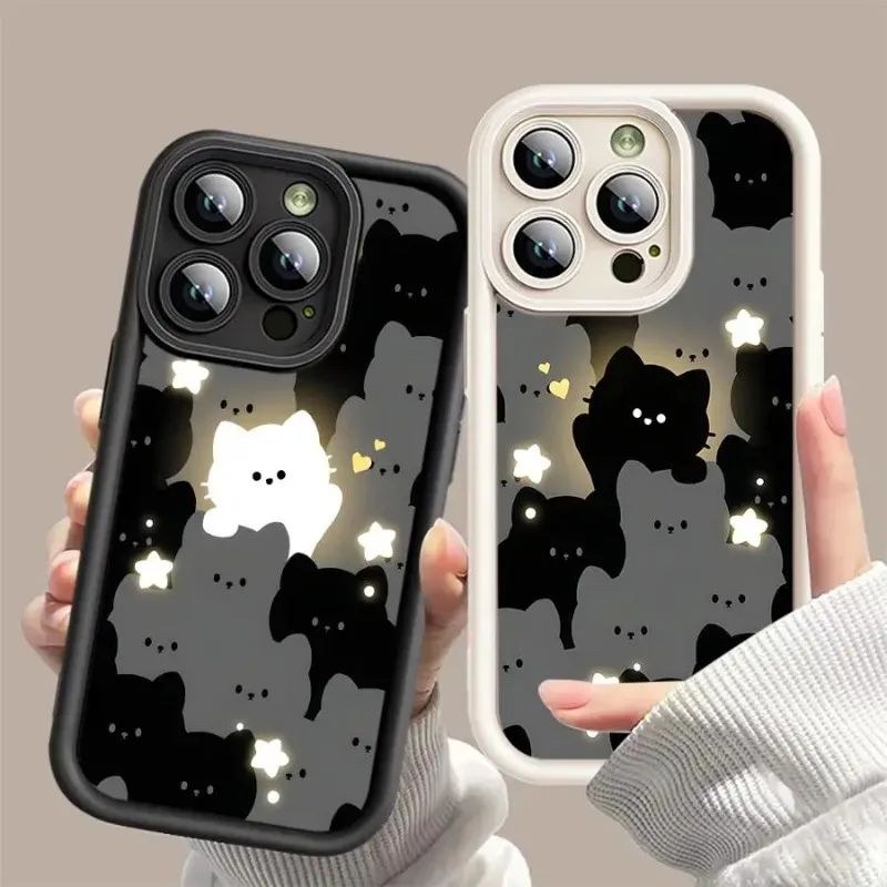 

Cute cartoon cat silicone phone case suitable for iPhone 16 15 14 13 12 11 pro/max/plus anti-shock back cover anti-fingerprint