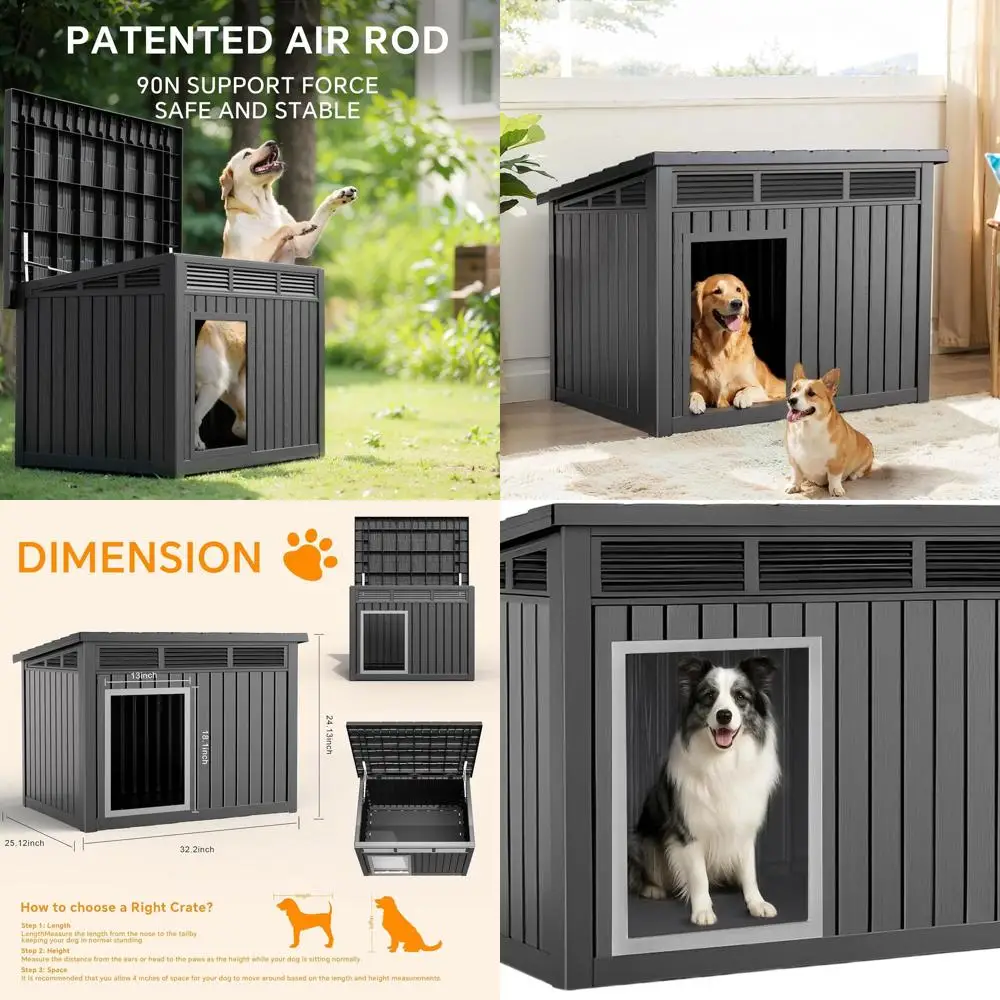 

Средний размер, всепогодный домик для собак из полипропиленовой смолы с открывающейся крышей, вентиляционными отверстиями, простая сборка, для использования на улице и в помещении