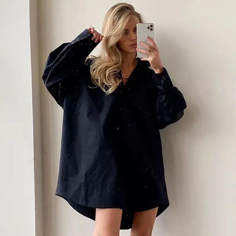 

Универсальная женская рубашка для повседневной носки в европейском и американском стиле, весна-осень, свободный крой, с отложным воротником, с длинными рукавами, белая.