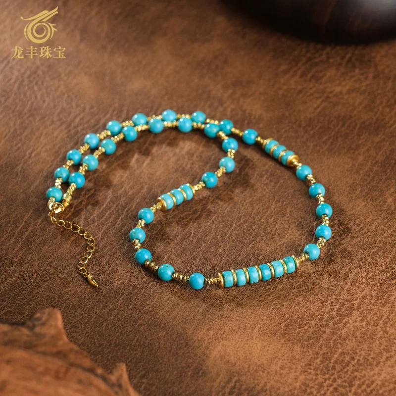 Necklace Natural Turquoise Round Beads Elegant Design Sense Niche Collarbone Chain