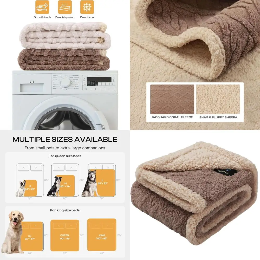 

Reversible Waterproof Sherpa Fleece Dog Blanket, Large Sofa Cover for Pets, Khaki King Size (90 x 82)