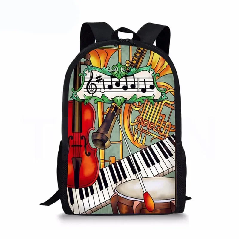 

Musical Instrument 3D Printing Backpack Girls Boys Teens School Bag Piano Violin Backpacks Kids Book Bags Casual Travel Backpack