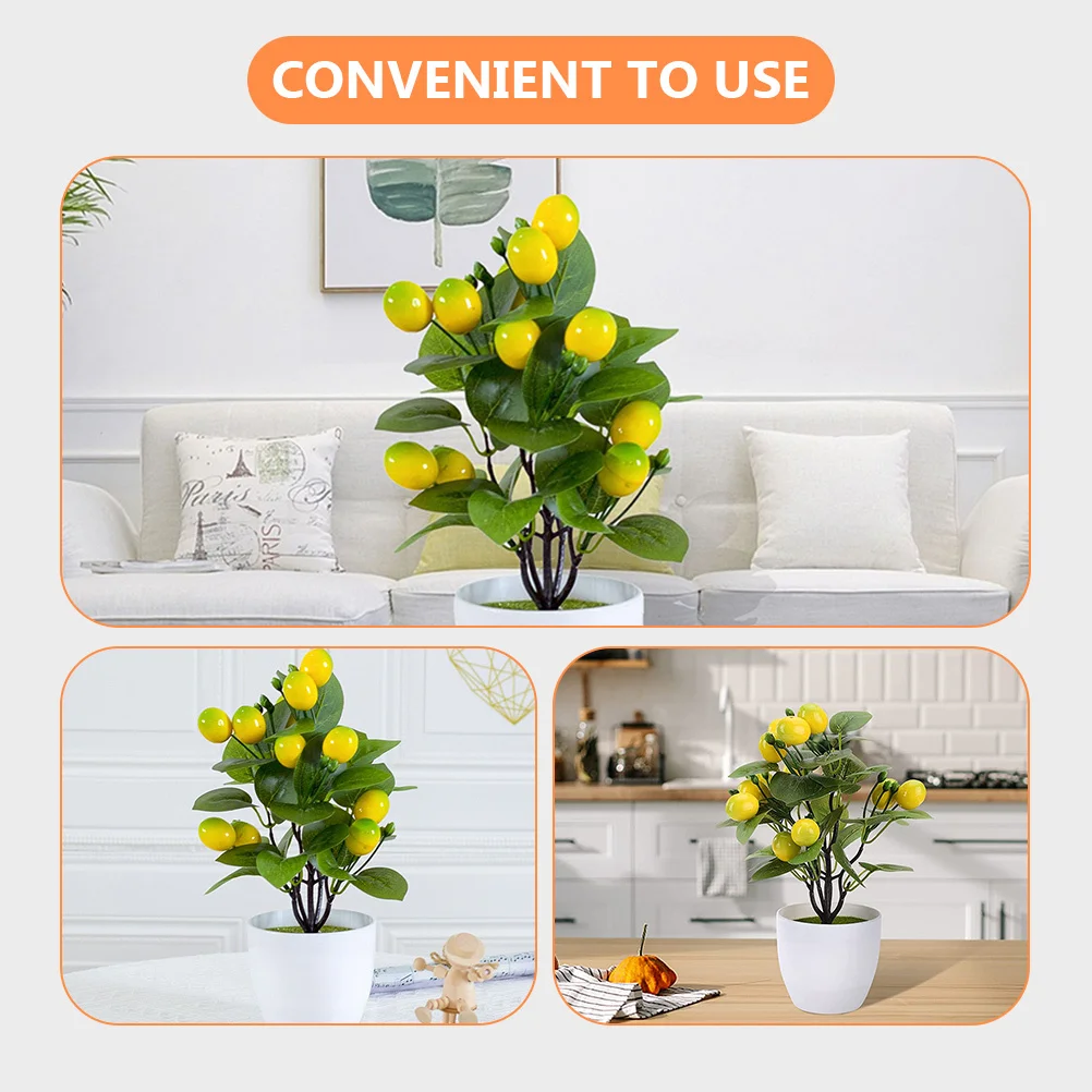 

2Pcs Simulation Lemon Tree Fake Potted Bonsai Mini Plant Desk Decor Home Office Artificial Plants Fake Small Plant